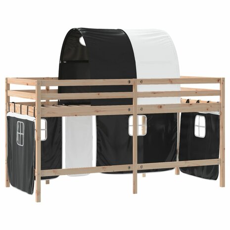 Kinderhoogslaper met tunnel 90x190 cm grenenhout wit en zwart 9