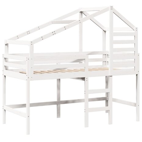 Halfhoogslaper met ladder en bedhuis grenenhout wit 90x200 cm 3