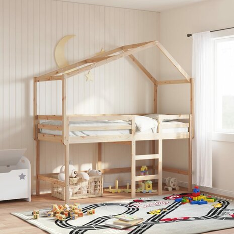 Halfhoogslaper met ladder en bedhuis grenenhout 80x200 cm 1