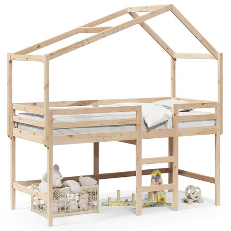 Halfhoogslaper met ladder en bedhuis grenenhout 80x200 cm 2