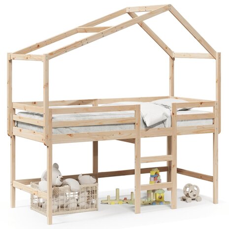 Halfhoogslaper met ladder en bedhuis grenenhout 90x190 cm 2