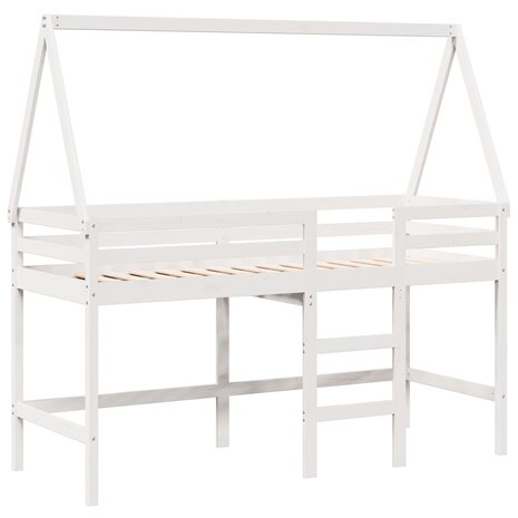Halfhoogslaper met ladder en bedhuis grenenhout wit 90x200 cm 3