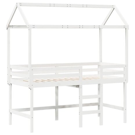 Halfhoogslaper met ladder en bedhuis grenenhout wit 90x200 cm 3