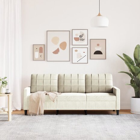 Driezitsbank 180 cm fluweel crèmekleurig 3