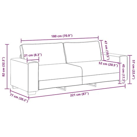 3-zitsbank 180 cm stof zwart 9