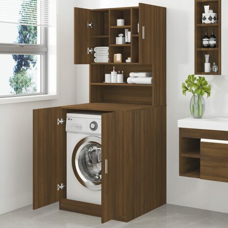 Wasmachinekast bewerkt hout bruin eikenkleur 3