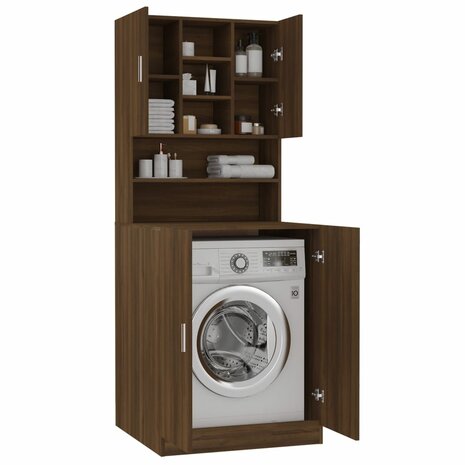 Wasmachinekast bewerkt hout bruin eikenkleur 4