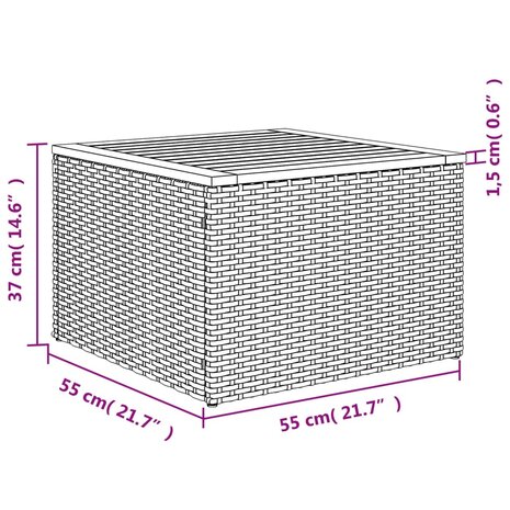 Tuintafel 55x55x37 cm poly rattan en acaciahout grijs 9