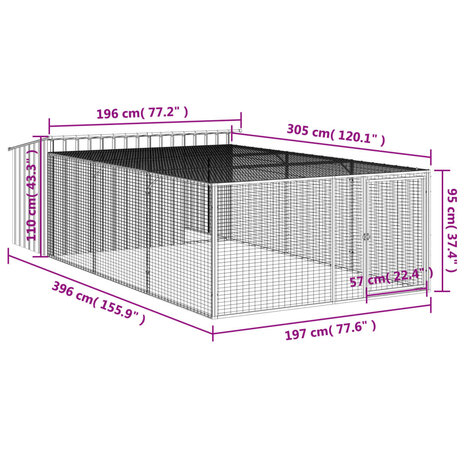 Hondenhok met ren 197x396x110 cm gegalvaniseerd staal antraciet 9