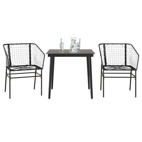 3-delige Tuinset poly rattan glas zwart 1