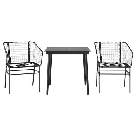 3-delige Tuinset poly rattan glas zwart 2