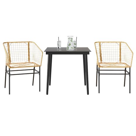 3-delige Tuinset poly rattan glas bruin 2