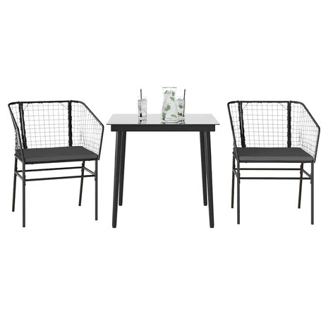 3-delige Tuinset met kussens poly rattan glas zwart 1