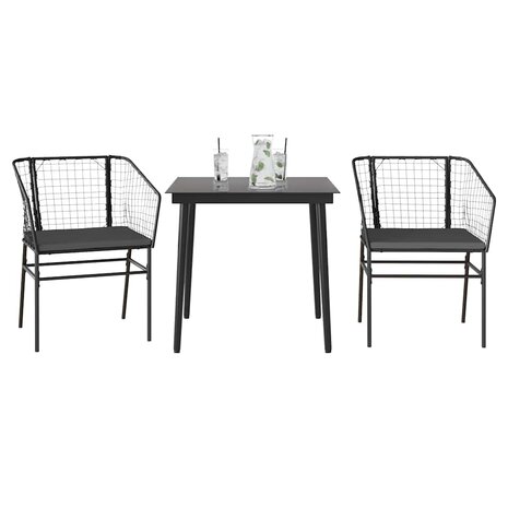 3-delige Tuinset met kussens poly rattan glas zwart 2