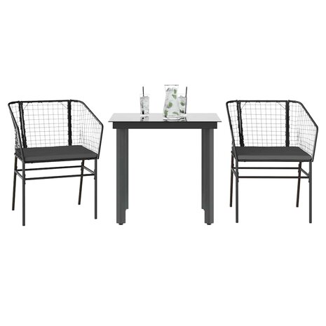 3-delige Tuinset met kussens poly rattan glas zwart 1