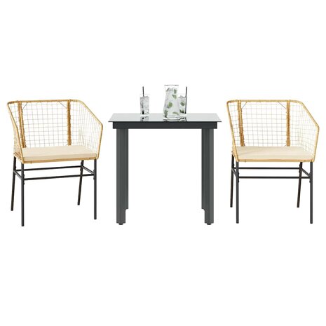 3-delige Tuinset met kussens poly rattan glas bruin 1