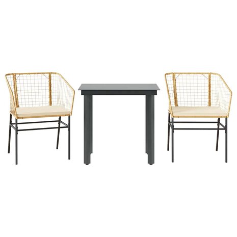 3-delige Tuinset met kussens poly rattan glas bruin 2