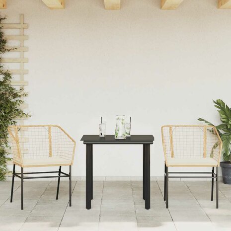 3-delige Tuinset met kussens poly rattan glas bruin 3