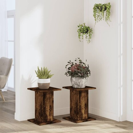 Plantenstandaards 2 st 30x30x40 cm bewerkt hout gerookt eiken 3