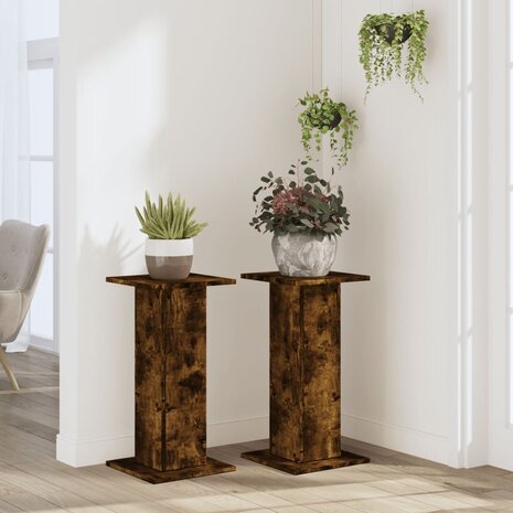 Plantenstandaards 2 st 30x30x60 cm bewerkt hout gerookt eiken 3