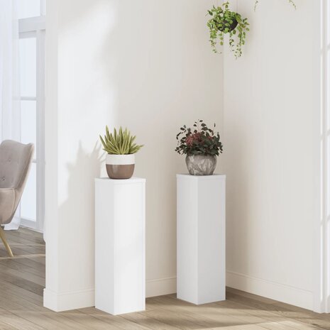 Plantenstandaards 2 st 17x17x60 cm bewerkt hout wit 1