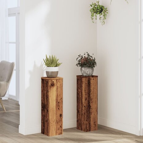Plantenstandaards 2 st 17x17x60 cm bewerkt hout oud houtkleurig 1