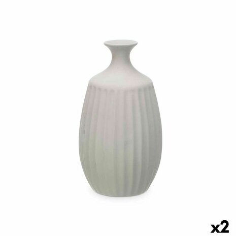 Vaas Grijs Keramisch 21 x 39 x 21 cm (2 Stuks) Strepen 1