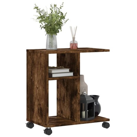 Bijzettafel met wieltjes 50x30x55 cm hout gerookt eikenkleurig 4