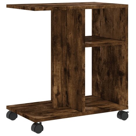 Bijzettafel met wieltjes 50x30x55 cm hout gerookt eikenkleurig 7