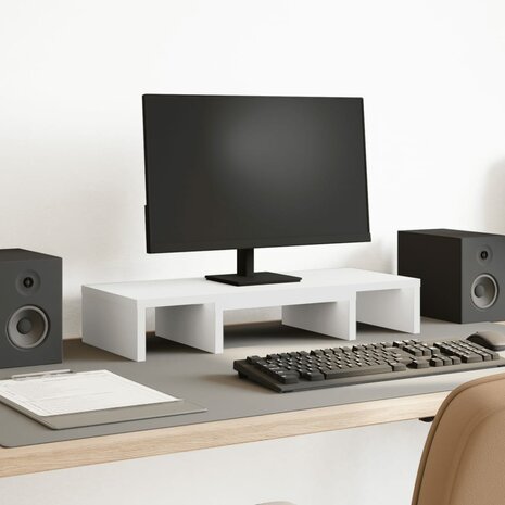 Monitorstandaard verstelbaar 60x24x10,5 cm bewerkt hout wit 1