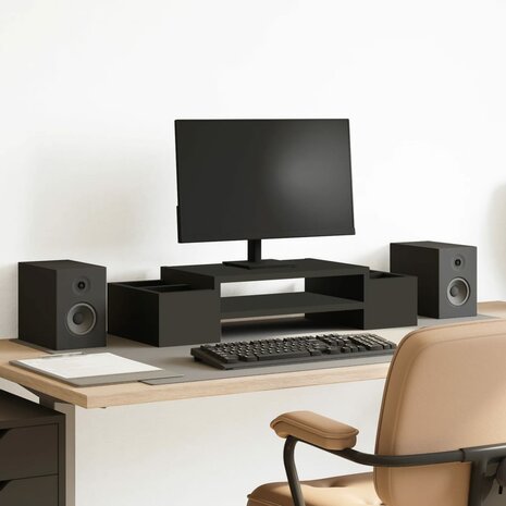 Monitorstandaard met opbergruimte 70x27x15 cm hout zwart 1