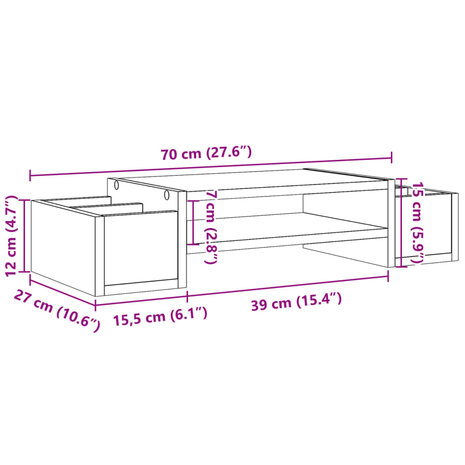 Monitorstandaard met opbergruimte 70x27x15 cm hout zwart 9