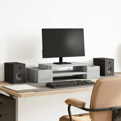 Monitorstandaard met opbergruimte 70x27x15 cm hout grijs sonoma 1