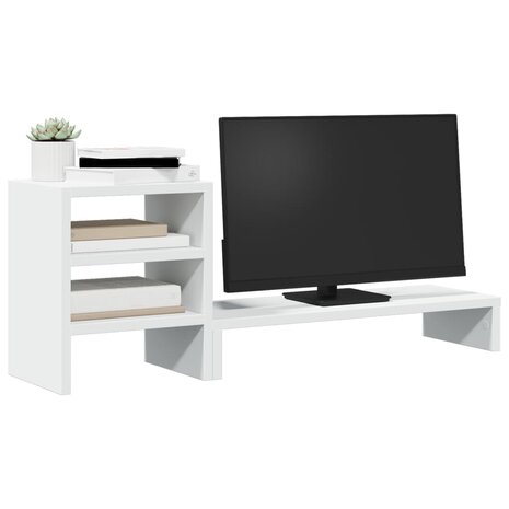 Monitorstandaard met bureau-organizer bewerkt hout wit 3