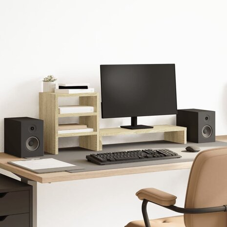 Monitorstandaard met bureau-organizer bewerkt hout sonoma eiken 1