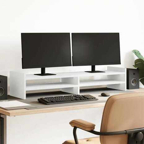 Monitorstandaard 100x27x20 cm bewerkt hout wit 1