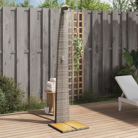 Buitendouche 55x60x224 cm poly rattan en acaciahout grijs 1
