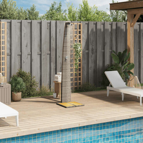 Buitendouche 55x60x224 cm poly rattan en acaciahout grijs 3
