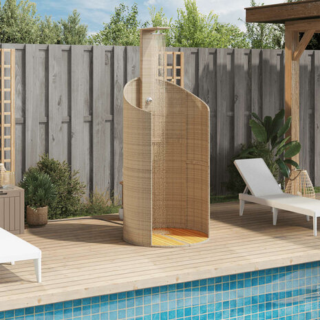 Buitendouche 100x100x241,5 cm poly rattan en acaciahout beige 3