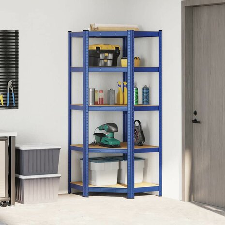 Hoekrek 5-laags staal en bewerkt hout blauw 3