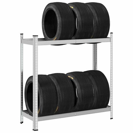 Bandenrek 2-laags 110x40x109 cm staal zilverkleurig 1