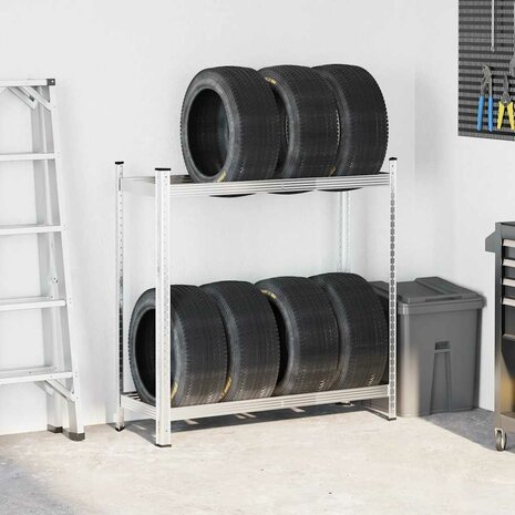 Bandenrek 2-laags 110x40x109 cm staal zilverkleurig 3