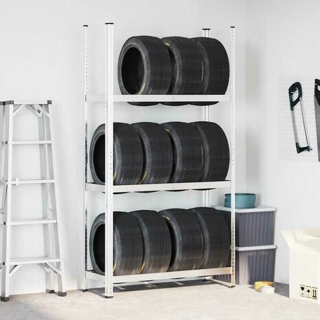 Bandenrek 3-laags 110x40x200 cm staal zilverkleurig 3