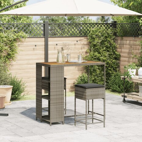 3-delige Tuinbarset met kussens poly rattan grijs 3