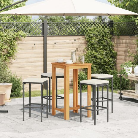 5-delige Tuinbarset massief acaciahout en poly rattan zwart 3