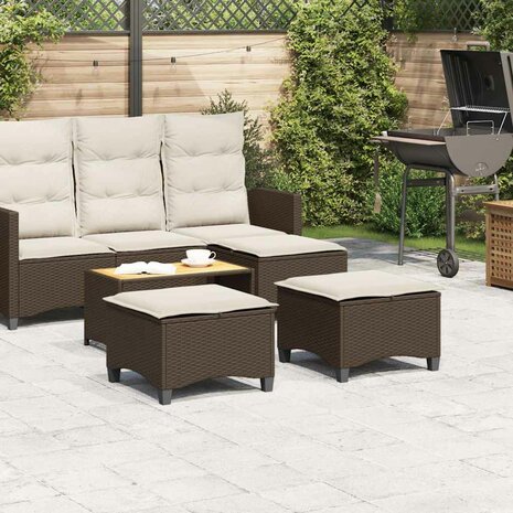 Tuinkrukken met kussens 2 st 55x55x36 cm poly rattan bruin 3