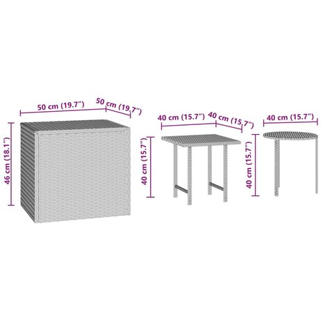 Tuinbijzettafels 3 st poly rattan bruin 7