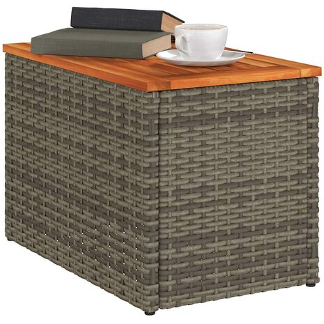 Tuinbijzettafels 2 st 55x34x37 cm poly rattan en hout grijs 4