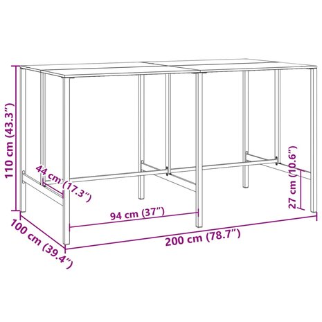 Bartafel 200x100x110 cm gepoedercoat staal zwart 7