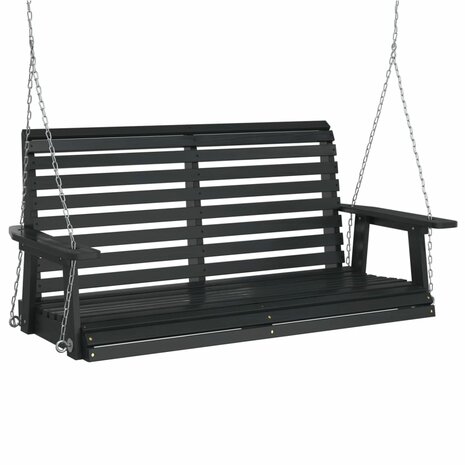 Tuinschommelbank met metalen kettingen massief vurenhout zwart 2